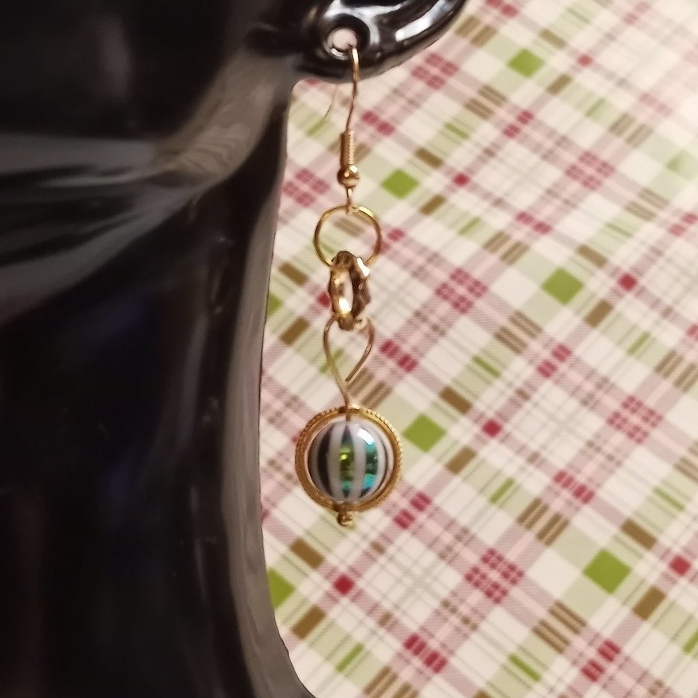 Steel Handmade Hand Crafted Beaded Rainbow Stripe Dangle Earrings #53 - Picture 6 of 11